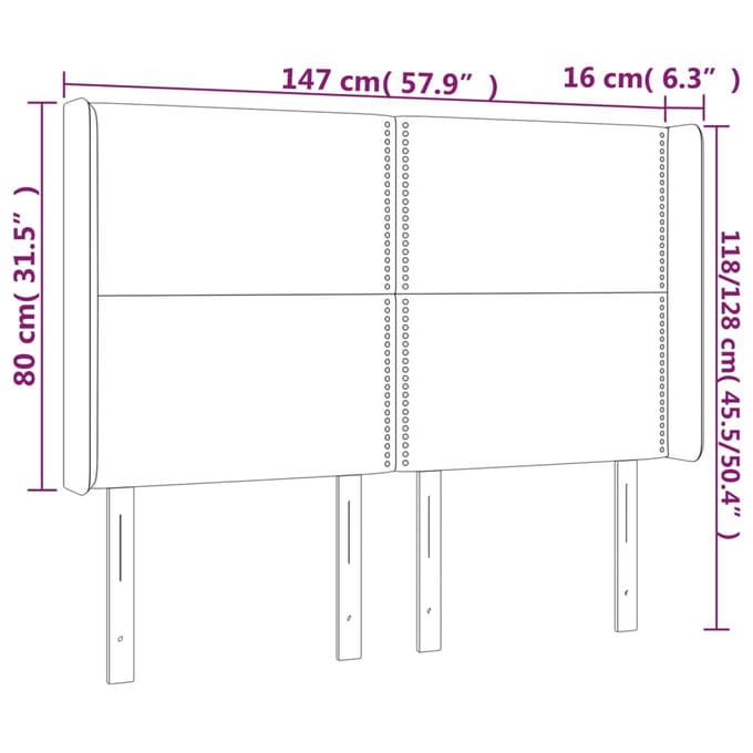 vidaXL Hoofdbord LED 147x16x118/128 cm fluweel zwart