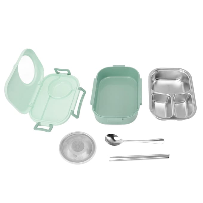 Boîte à déjeuner Bento 1450ml Compartiment en acier inoxydable Boîte à bento thermique Contenants Bento double couche L vert
