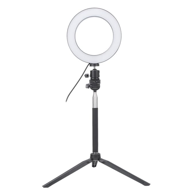 6 Inch USB Foto Selfie Ringlamp LED Vullicht Bureaulamp Statief Selfie Stick white