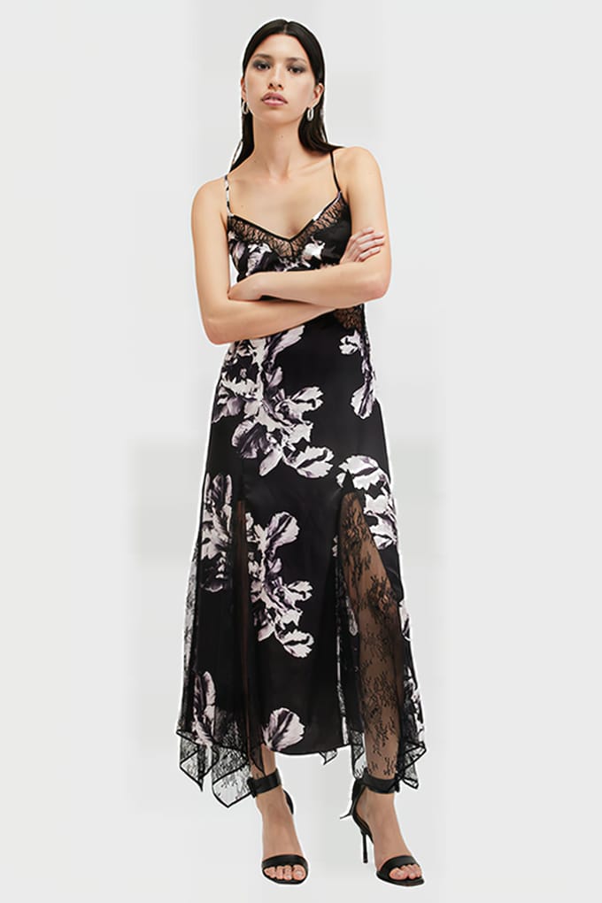 AllSaints Jasmine Dress Monica Black Größe: 2 | Maxikleider Outlet | Damen | Schwarz