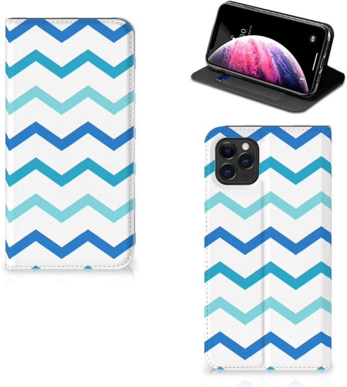 Apple iPhone 11 Pro Max Hoesje met Magneet Zigzag Blauw