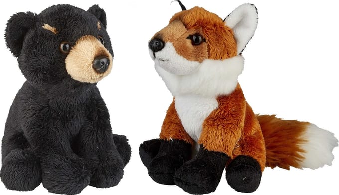 Ravensden - Bosdieren pluche knuffels - 2x stuks - Vos en Zwarte Beer - 15 cm