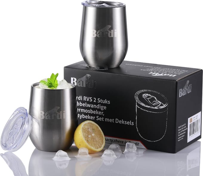 Bardi RVS 2 Stuks Dubbelwandige Thermosbeker, Partybeker Set met Deksels – RVS