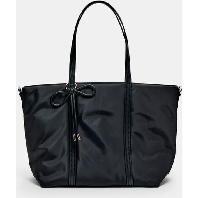 Stradivarius Geweven shopper met strik  Zwart OS