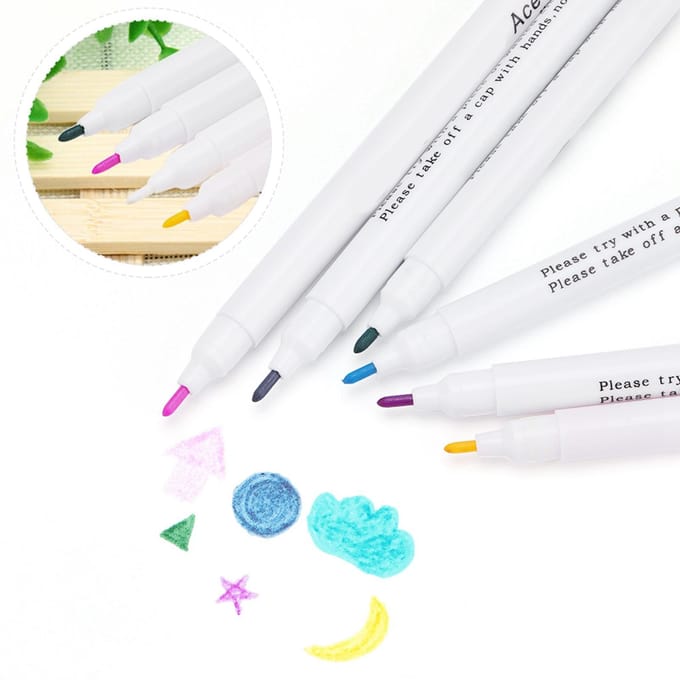 Water Uitwasbare Pennen Verdwijnende Uitwisbare Inkt Stofmarkeerstift, 12-PACK 7-KLEUR Wate white