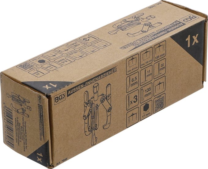 BGS Buiten binnen lagertrekkerset, 3 armig 30 - 150 mm