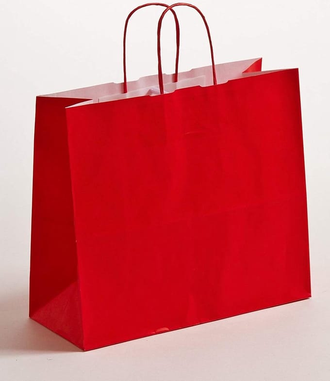Papieren Tas Rood | 32+13x28 cm | Cherry Red | Gedraaide greep | 50 stuks
