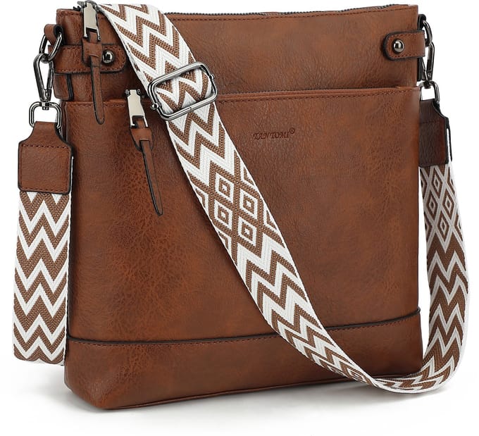 TAN.TOMI Dames Schoudertas – Crossbodytas Middelgroot met Brede Verstelbare & Afneembare Band - Bruin