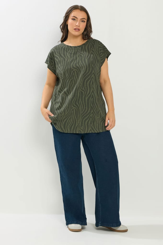 Yours Kakigroen Tshirt Met Zebraprint En Aangegroeide Mouwen Size 48