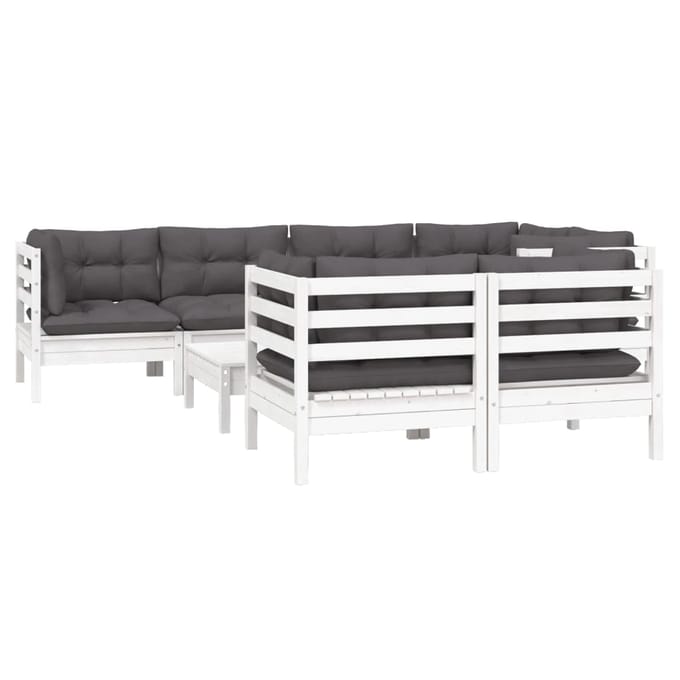 vidaXL - 8-delige - Loungeset - met - kussens - massief - grenenhout - wit