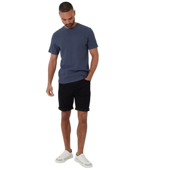 Threadbare Heren T-shirt met wafelpatroon, normale pasvorm (Denim Blauw)