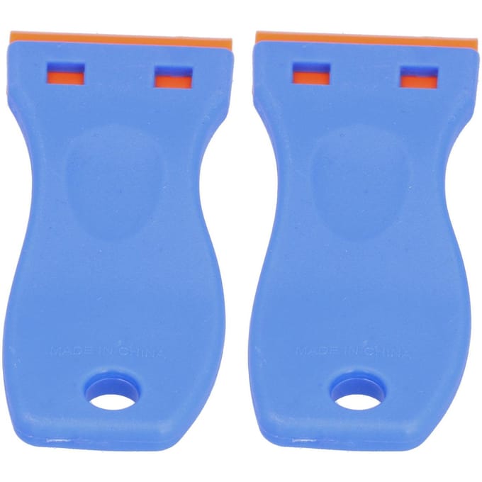 Lot de 2 grattoirs à lame en plastique, grattoirs de nettoyage multifonctionnels pour autocollants de vitres de voiture blue