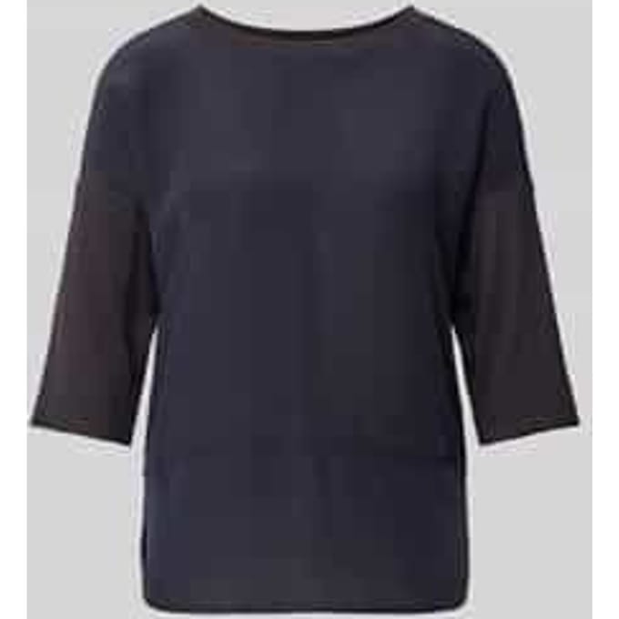 T-shirt met geribde ronde hals
