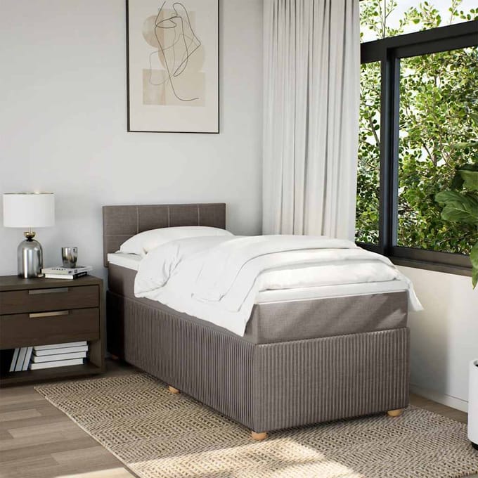 vidaXL - Boxspring - met - matras - stof - taupe - 90x190 - cm