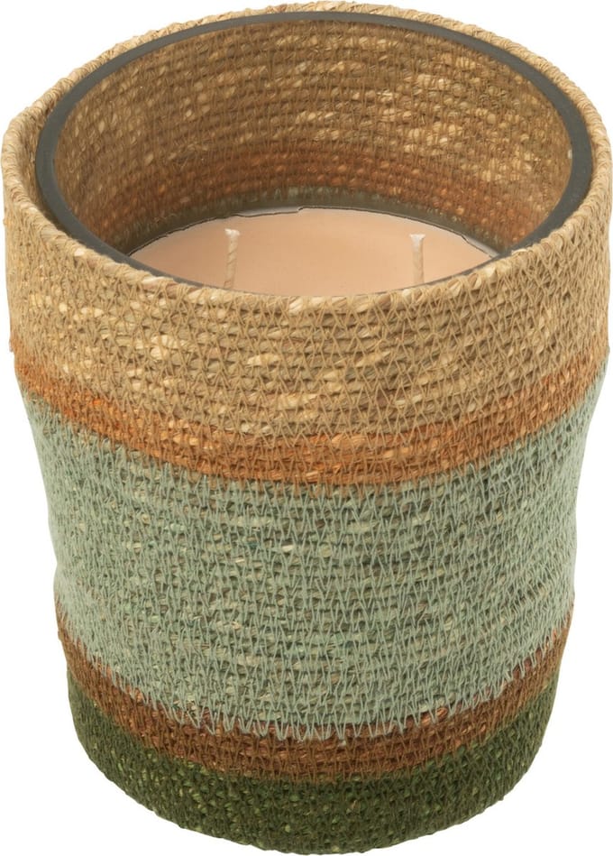 J-Line geurkaars Mand - Herbal Serenity - glas - beige/blauw - medium - 55U