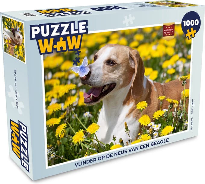 Puzzel Vlinder op de neus van een Beagle - Legpuzzel - Puzzel 1000 stukjes volwassenen