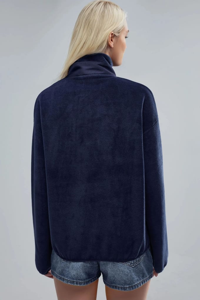 Ritskraag Pluche Gebreide Sweater met Zak
