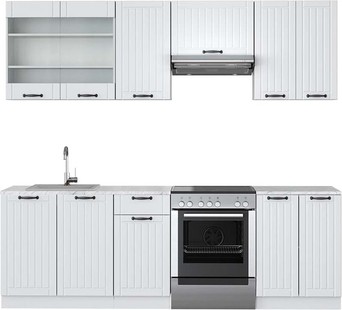 Vicco Fame-Line Complete keukeneenheid – 240 cm, WB Marmer Wit landhuis/wit