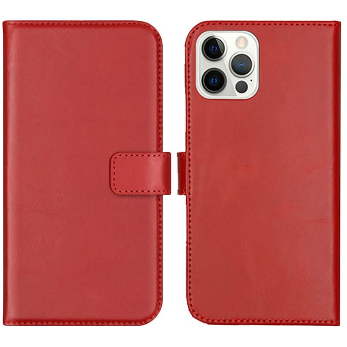 Selencia Hoesje - Geschikt voor Apple iPhone 12 Pro / 12 - Echt Lederen Bookcase - Rood