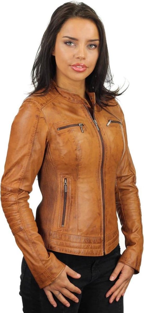 Versano Mesa Leren Dames Bikerjack Dames Jas S - Cognac