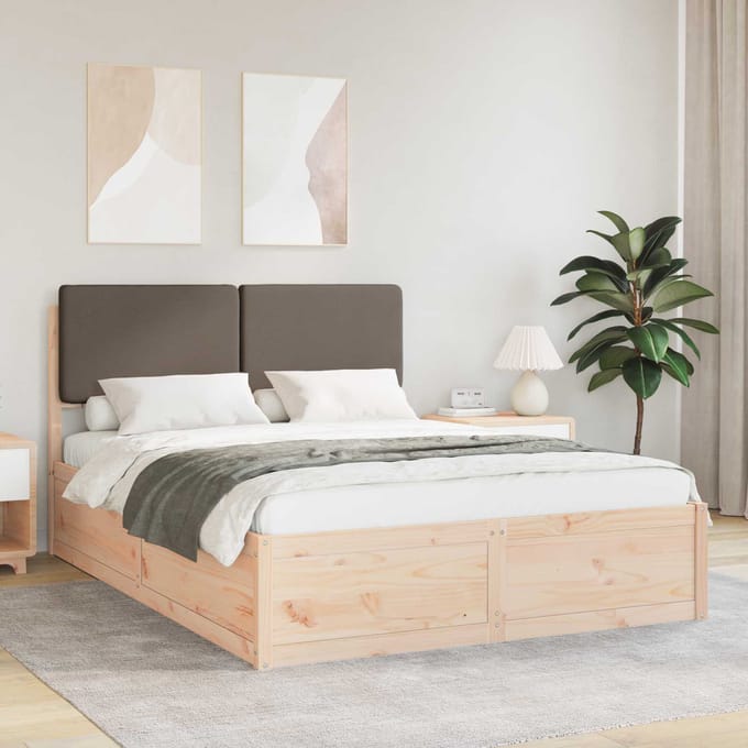 vidaXL - Bedframe - met - Gevoerde - Hoofdbord - Taupe - 150 - x - 200 - cm