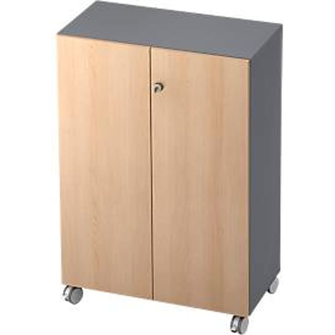 TOPAS LINE rolkast, 3 dossierhoogtes, afsluitbare deuren, grafiet/eiken decor