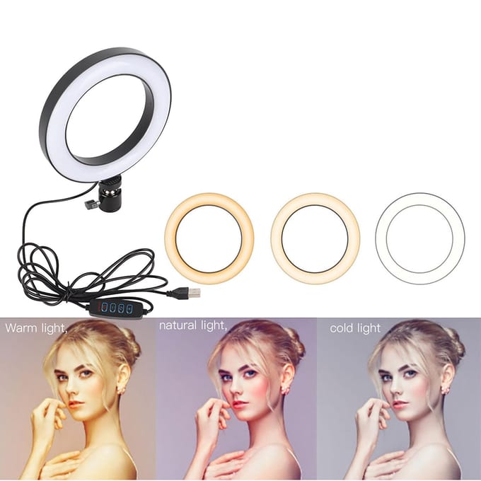 Anneau lumineux LED 6 pouces à intensité variable, éclairage de remplissage réglable avec rotule pour studio vidéo Vlog Live black