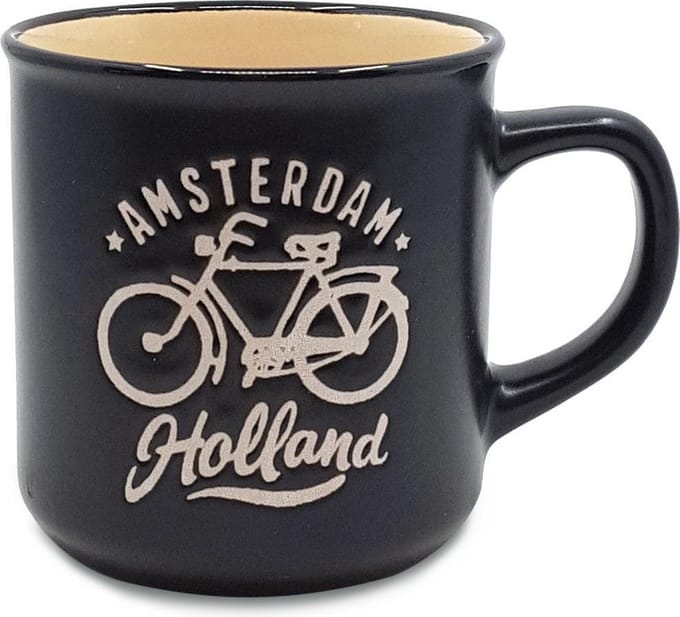 Mok - Beker Klein - Fiets Amsterdam Holland - Zwart - Souvenir - Een Stuk