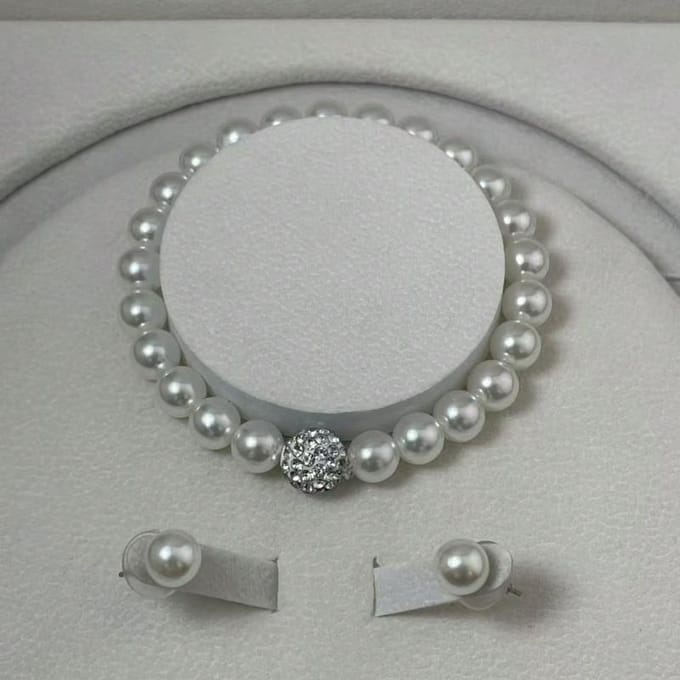 3 stuks/Set Creatieve Parelketting + Armband + Oorbellen Sieradenset, Bruidsaccessoires one-size wit