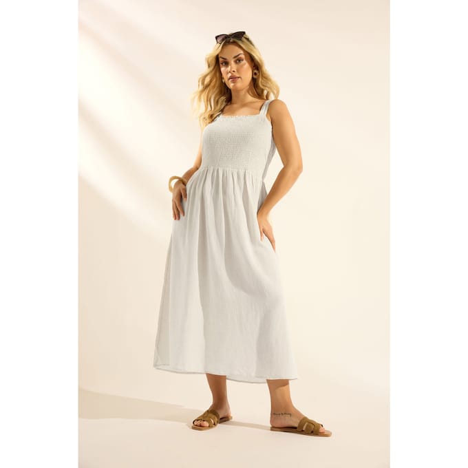 Yours Naturelbruine Linnen Maxijurk Met Smokwerk Size 48