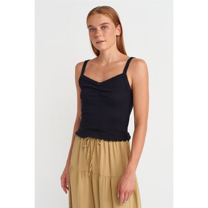 Katoenen Geribbelde Blouse met Vierkante Halslijn