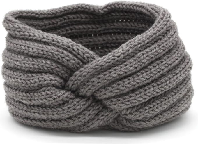 Dielay - Warme Gebreide Hoofdband - Oorwarmers - Grijs