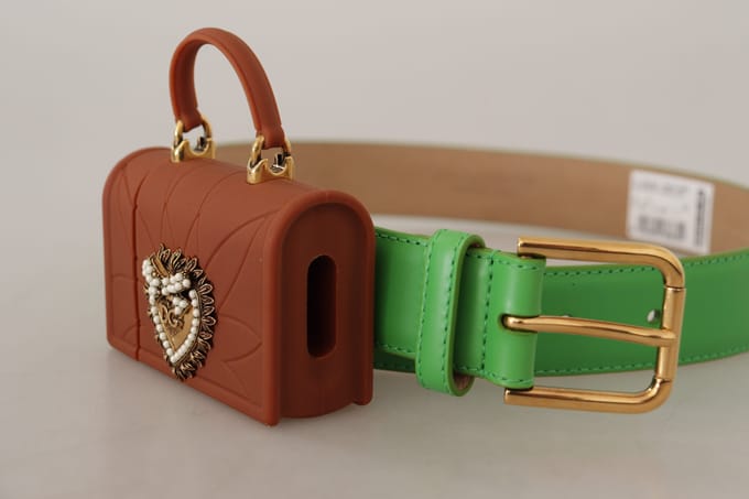 Dolce & Gabbana Groene Leren Devotie Hart Micro Tas Hoofdtelefoon Riem