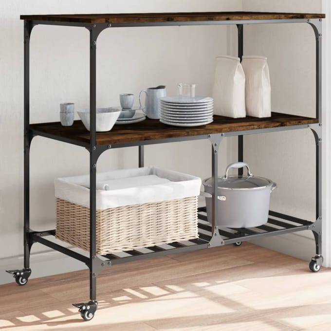 vidaXL - Keukentrolley - 100x50x95 - cm - bewerkt - hout - gerookt - eikenkleurig