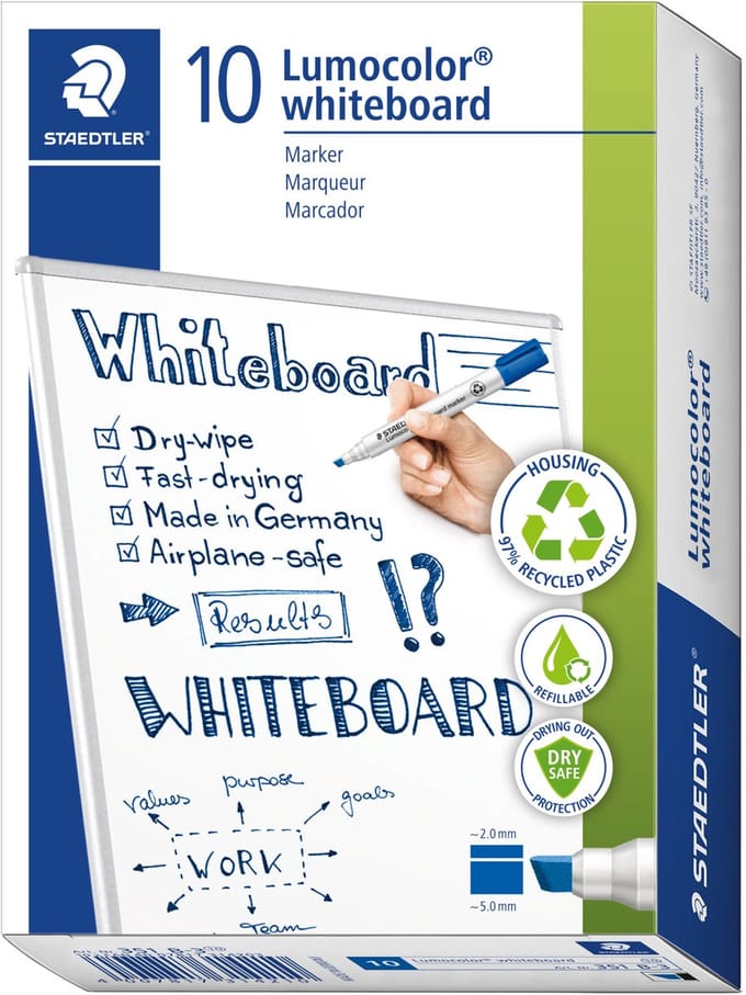 STAEDTLER Lumocolor Whiteboard marker met beitelpunt - blauw - doos met 10 stuks