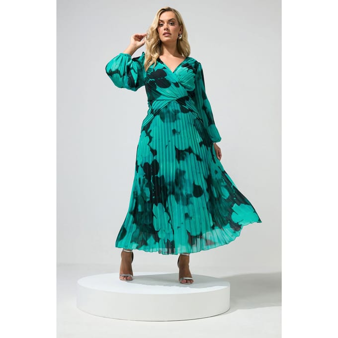 Yours London Groenblauwe Abstracte Geplooide Jurk Size 48