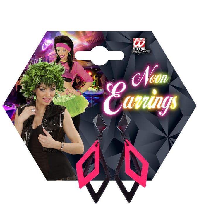 Zwart met neon roze hippie oorbellen