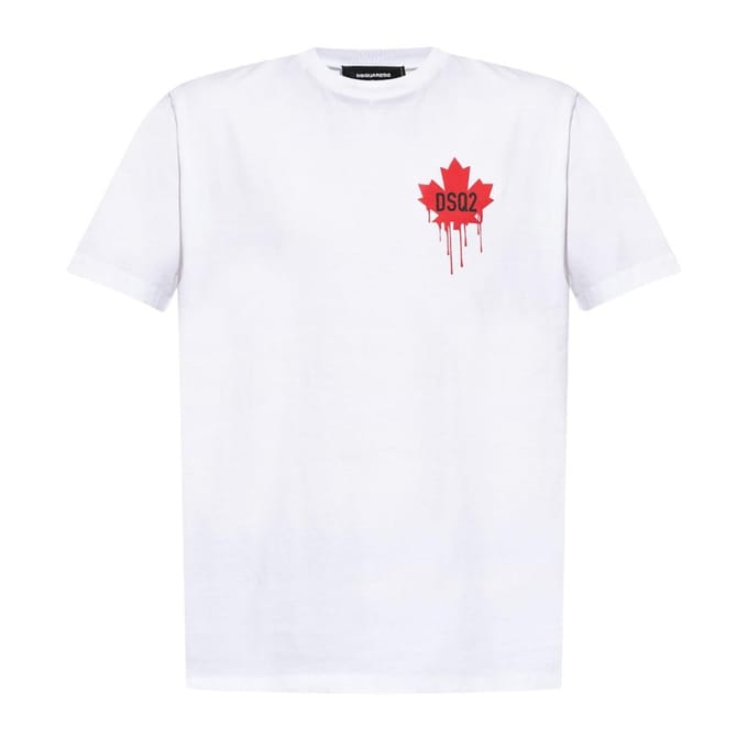 DSquared2 Heren Druipend Maple Leaf Katoenen T-Shirt (Wit)