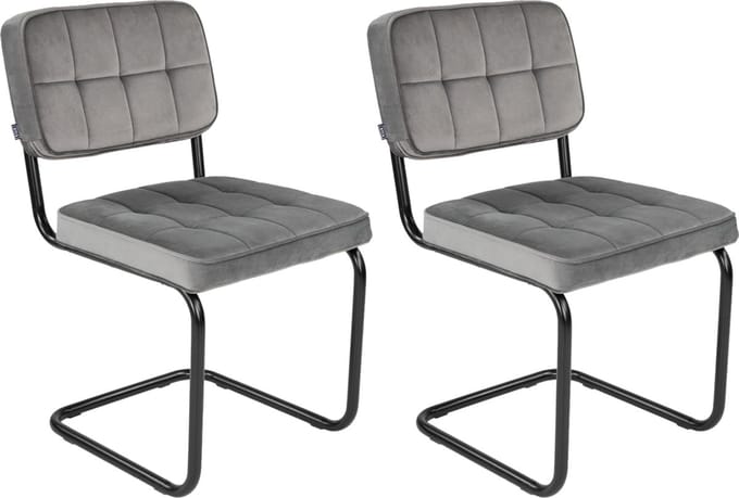 KICK® IVY Eetkamerstoelen – Set van 2 – Velvet – Buisframe – Grijs