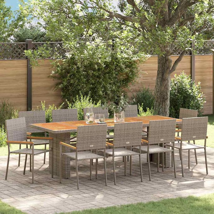 vidaXL - Tuin - Eettafel - Set - 11 - st - Grijs - poly - rattan