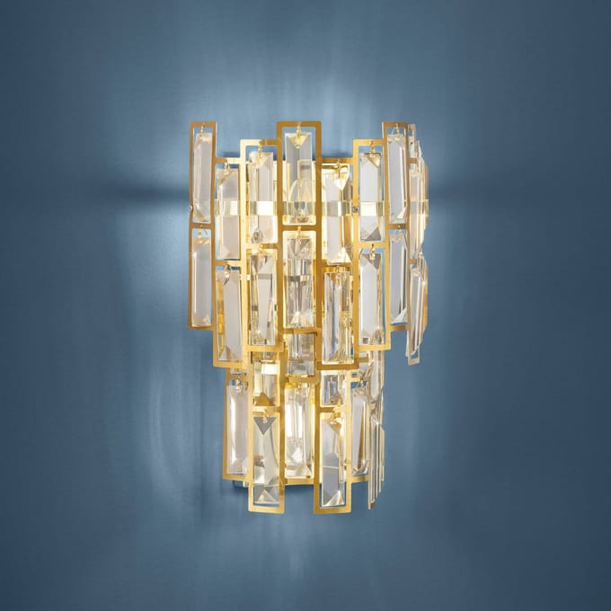 Stars of Light wandlamp Calmeilles, messing, 33 cm glas