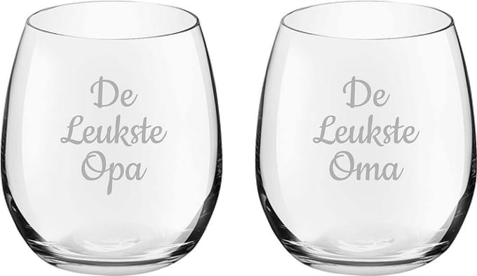 Gegraveerde Drinkglas 39cl De Leukste Opa- De leukste Oma