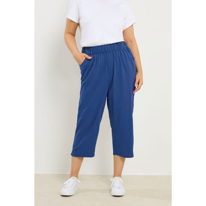 Yours Kobaltblauwe Koele Katoenen Cropped Broek Size 50-52