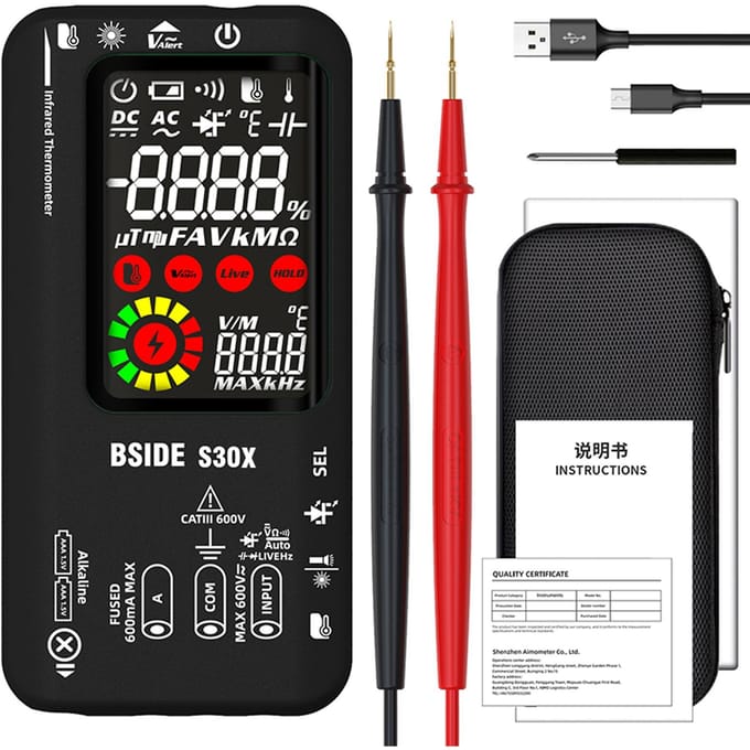 BSIDE Digitale multimeter Infraroodthermometer LCD-kleurendisplay Handmultimeter 9999 True RMS veelkleurig