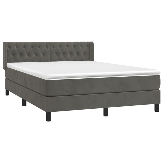 vidaXL - Boxspring - met - matras - fluweel - donkergrijs - 140x190 - cm