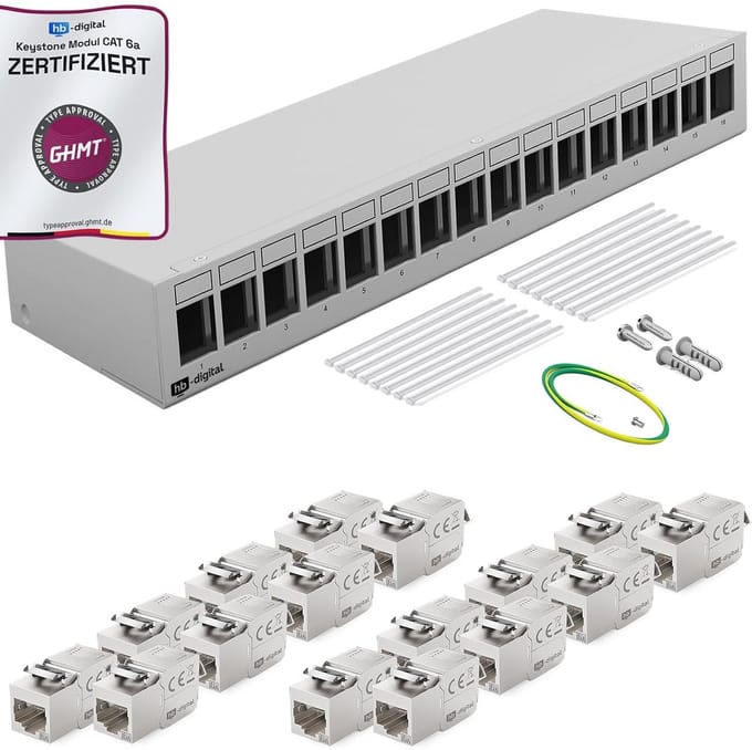 16-poorts patchpaneel voor keystone modules met 16x Cat.6a RJ45 jack voor optimale netwerkinstallatie