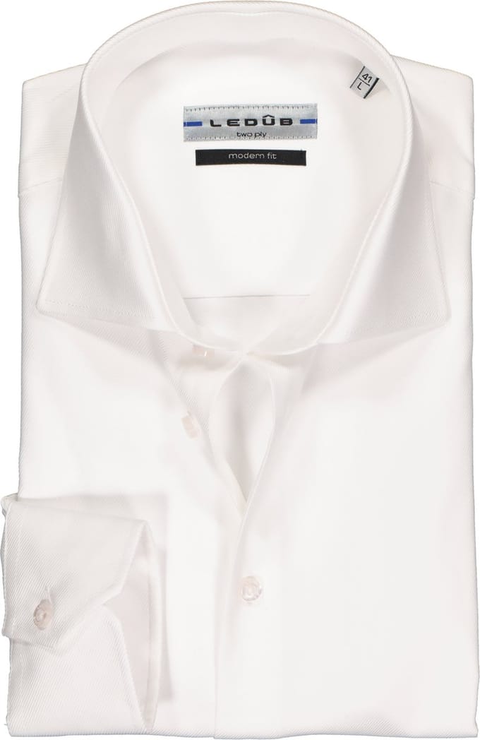 Ledub modern fit overhemd - wit twill - Strijkvriendelijk - Boordmaat: 40
