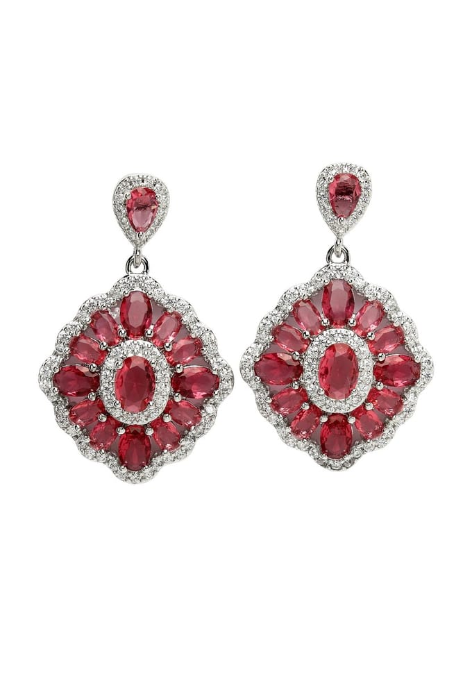 AVANT-GARDE PARIS Diva Collection Oorbellen - Cubic Zirconia Rood 2.5cm x 4.0cm - Statement met Rhodium Plating