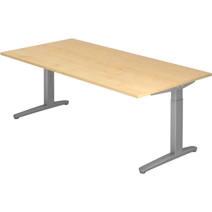 Bureautafel TOPAS LINE, handmatig in hoogte verstelbaar, B 2000 mm, esdoorn/zilver/zilver