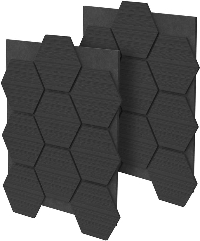 ML-Design set akoestische panelen hexagon MDF 2 stuks 66x81x2 cm zwart honingraat design geluidswerende wandpanelen geluidsabsorberende wandbekleding voor kantoor studio gaming geluidsisolatie muurdecoratie wandbekleding inclusief schroeven lijm